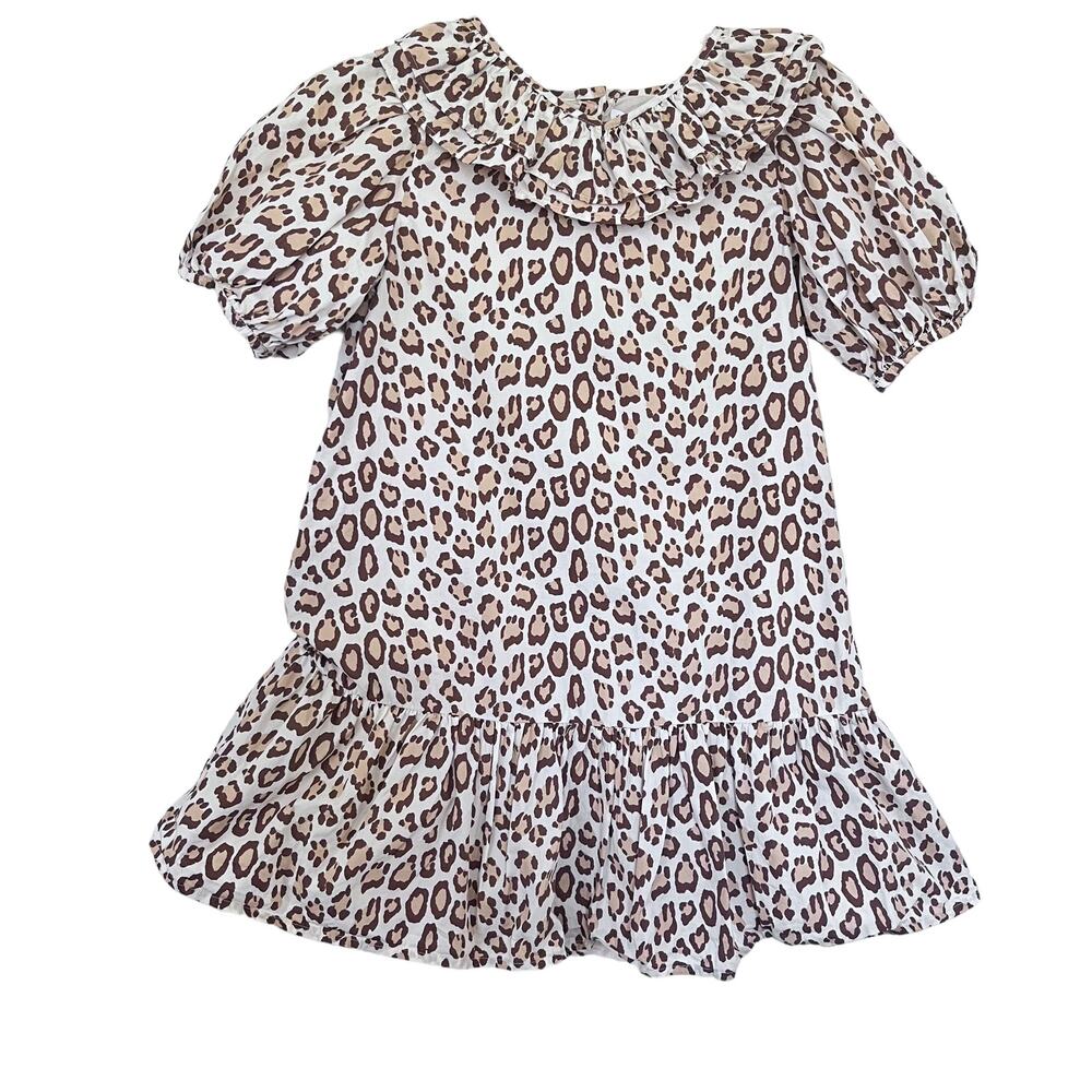 Janie and Jack Snow Leopard Print Tiered Puff Sleeve Dress Girls Size 10